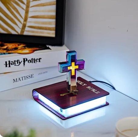 Magnetic Levitating Cross Holy Bible Ornament